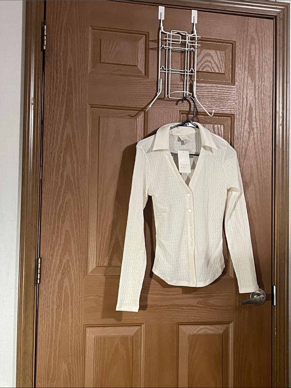 a new day Cream Button-Front Collared Long-Sleeve Top